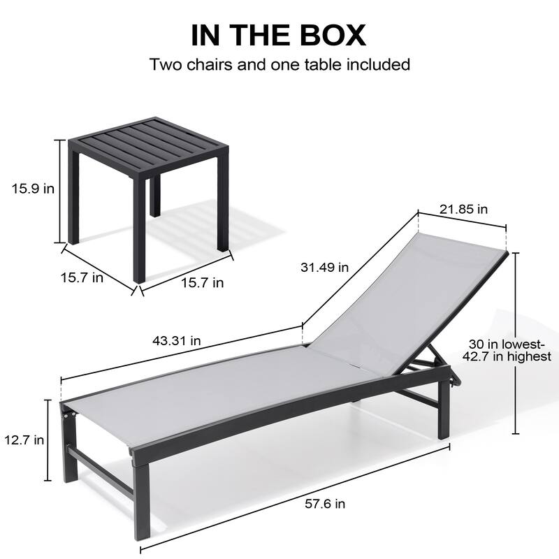 Outdoor Chaise Lounge Reclining Adjustable Chairs with Side Table Set