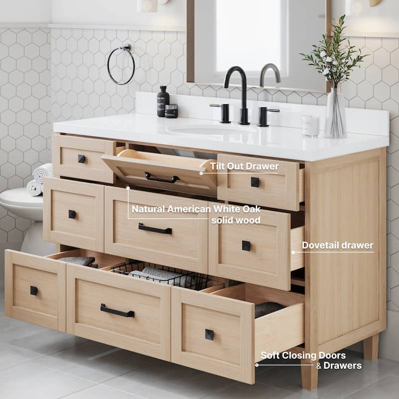 Ariel B55WQOVO Monroe 55" Free Standing Single Basin Vanity Set with