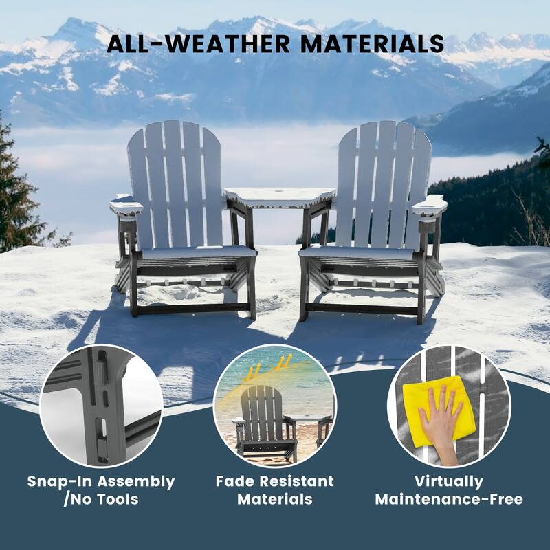 Polytrends Coastline Outdoor Poly Adirondack Chair Set with Connecting Tray & Cup Holder