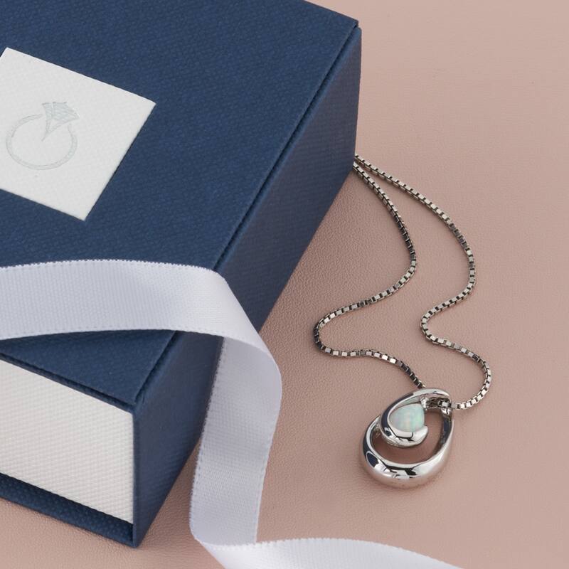 1 ct Created White Opal Pendant Necklace in Sterling Silver
