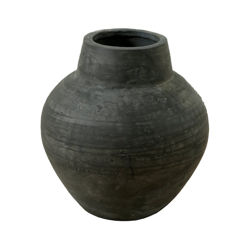 Artissance 6.7"H Round Earthy Gray Ceramic Indoor Outdoor Wide Neck Pottery Vase, Home and Garden Decor