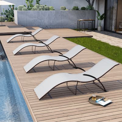 4-Piece Outdoor Patio Portable Folding Reclining Chaise Lounge Chairs - 69.09" L * 24.61" W * 26" H