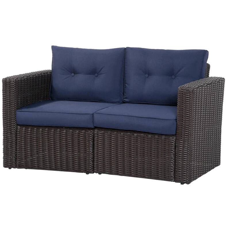 2-Piece PE Rattan Corner Sofa with Curved Armrests and Padded Cushions