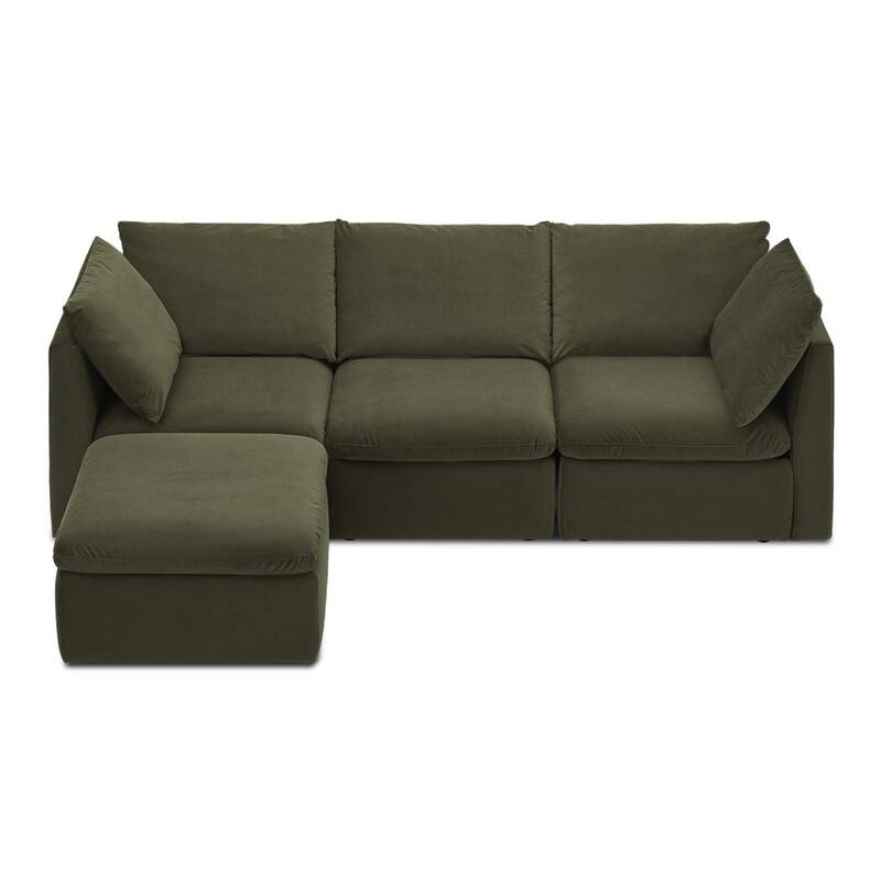 mopio Oversized Modular Sectional Sofa with Fully Removable Covers and Storage (Olive Green Velvet) - Olive - Reversible
