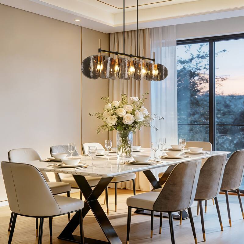 Modern 5-Light Linear Textured Gray Glass Chandelier for Kitchen Island Dining Room - L 52.1" x W 9.8" x H 11"