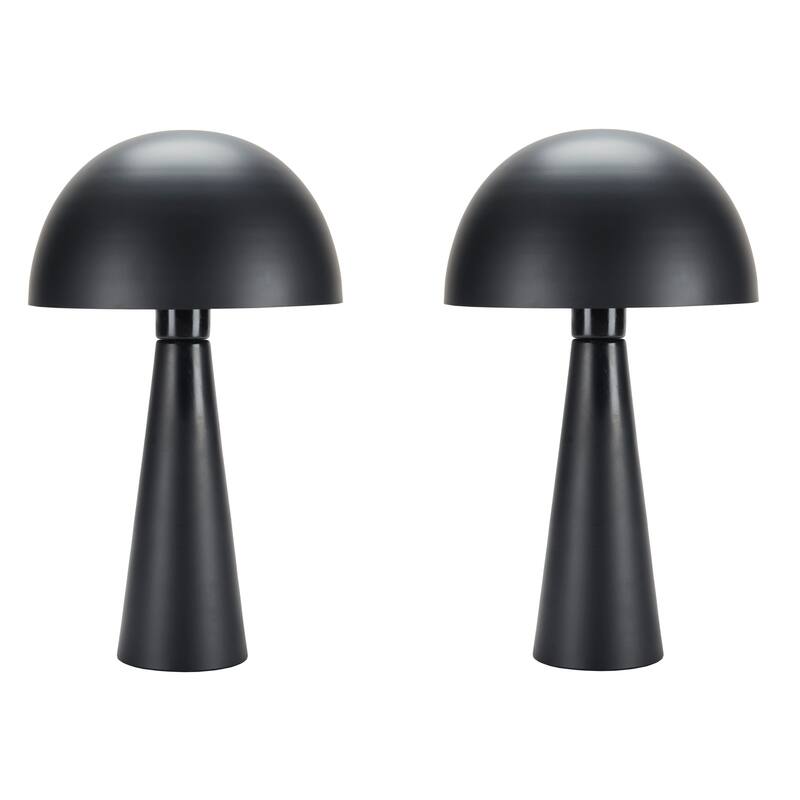 Nourison 16" Mushroom Shaped Iron Table Lamps, Set of 2 - Black