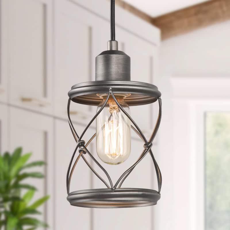 Modern Farmhouse 1-Light Metal Cage Pendant for Kitchen Island - D5"*H7.9"
