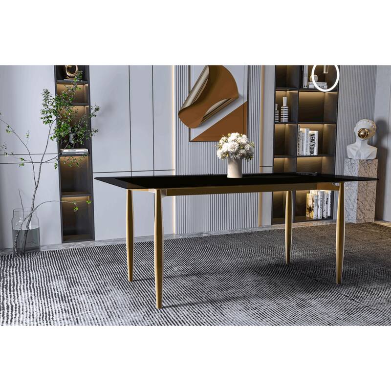 Zinti Rectangular Dining Table with Sintered Stone/Glass Top and Steel Legs