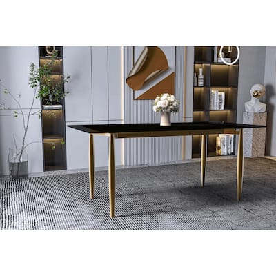 Zinti Rectangular Dining Table with Sintered Stone/Glass Top and Steel Legs