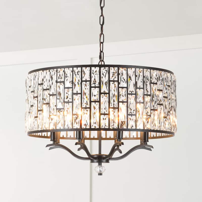 8-Light Modern Glam Black Faceted Crystal Chandelier with Cylinder Drum Shade for Dining Room, Living Room
