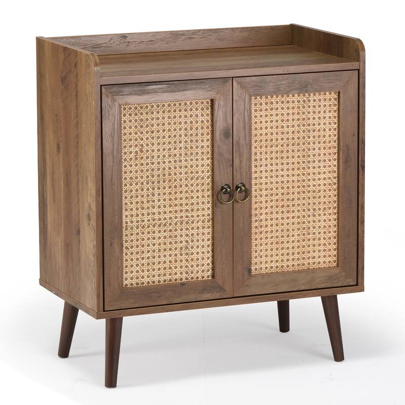 Sideboard Buffet Cabinet with Storage, Bar Liquor Cabinet with Rattan Decorated Doors, Credenza Console Tablefor Dining Room - Vintage