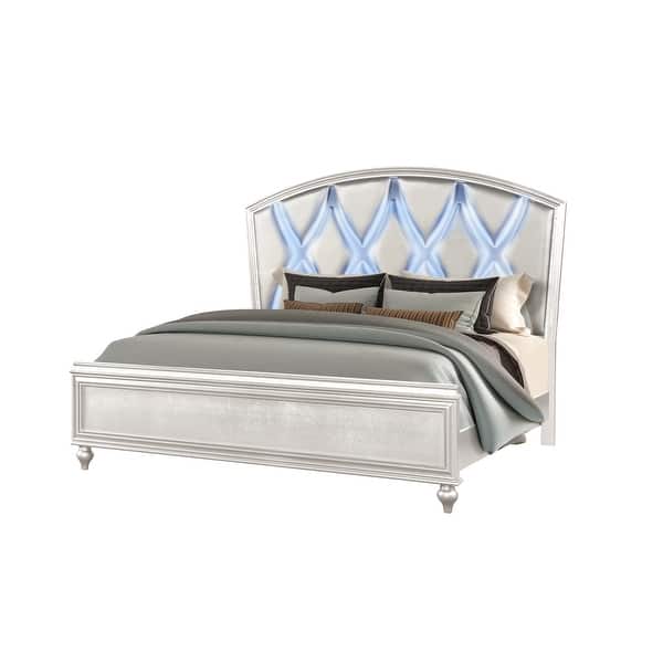 slide 2 of 5, Ginger King Size LED Bed made with Wood in White White