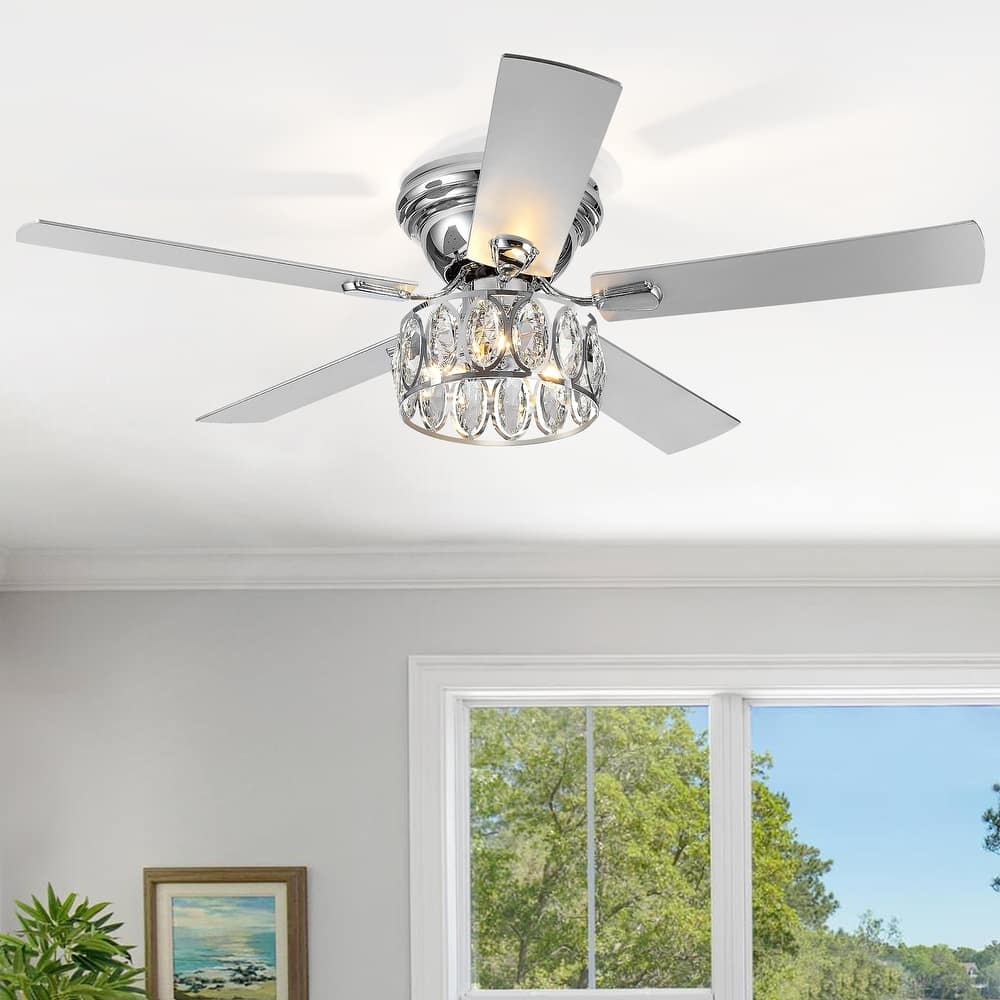 52 inch 5-Blade Flush Mount Crystal Ceiling Fan with Light Remote
