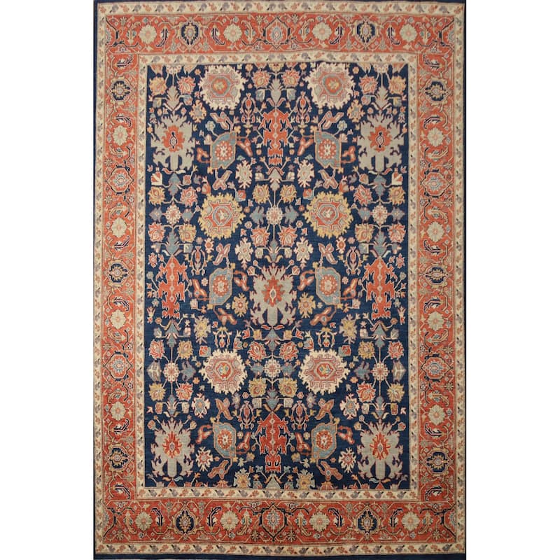 Hand Knotted Oriental 100% Wool Carpet Traditional All-Over Navy Blue & Blues Ziegler Area Rug - 9' 10'' X 8' 0''