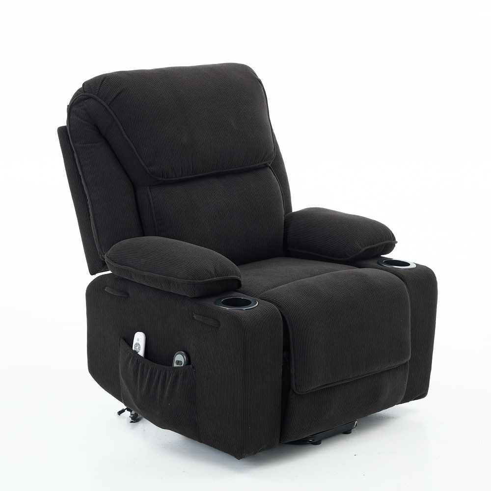 Power Lift Recliner Chair - Remote Control with Heat & Massage, PU Leather, Side Pockets - Senior Mobility Assist Chair