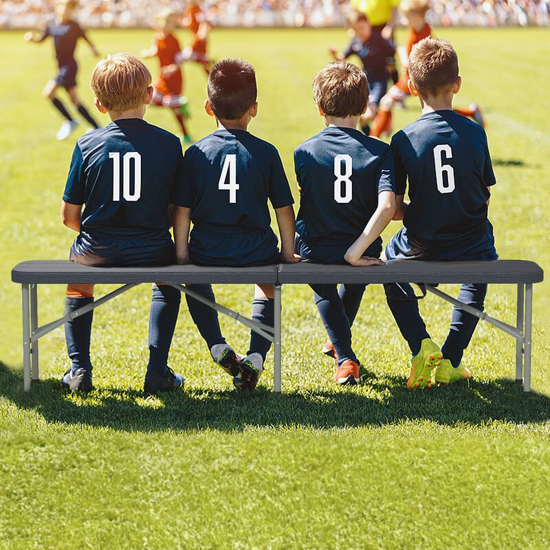 Gymax 2PCS 6 ft Plastic Folding Bench Portable Fold-in-Half Seat w/