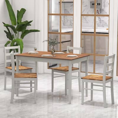 5-Piece Dining Set Solid Wood Kitchen W/ Rectangular Table 4 Chairs