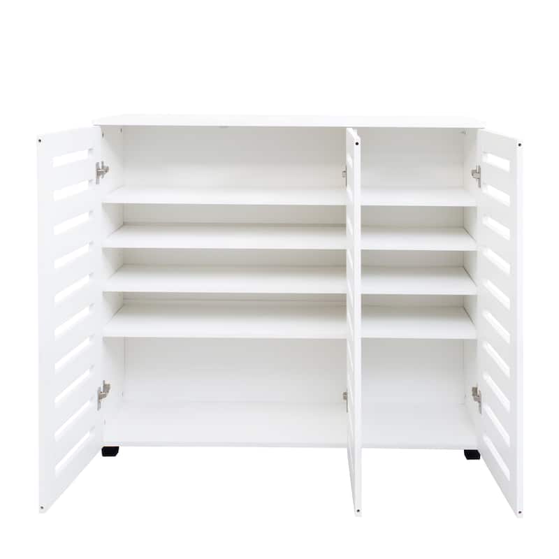 Wooden Shoe Cabinet with Louvered Doors, Freestanding Shoe Cabinet Organizer, 5-Tier Shoe Cabinet with Adjustable Shelves