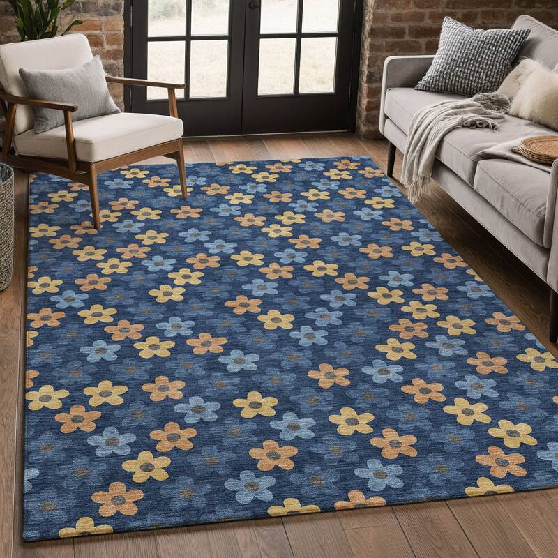 Machine Washable Indoor/ Outdoor Floral Kechi Chantille Rug