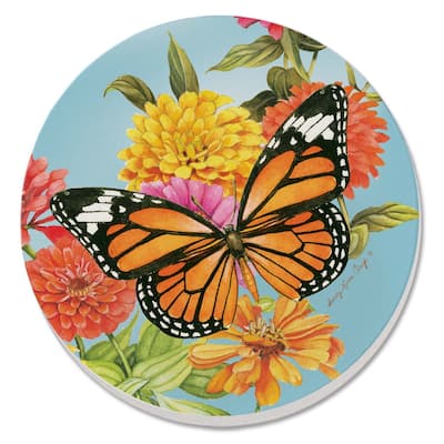 CounterArt Beautiful Monarch Absorbent Stone Tumbled Tile Coaster Set of 4 Made in The USA Protective Cork Backing