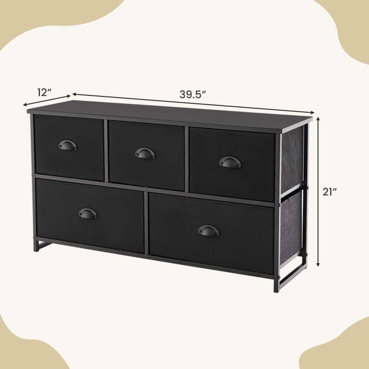 5 Drawer Fabric Storage Organizer with Steel Frame and MDF Top Modern Dresser Cabinet for Bedroom Closet or Entryway