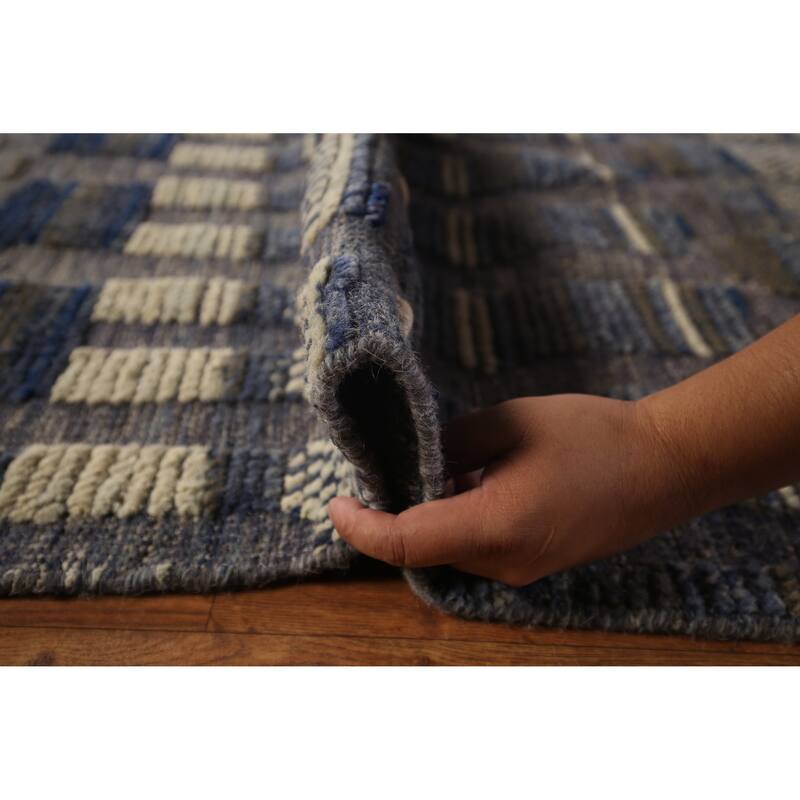 Blue Moroccan Palace Size Area Rug Handmade Wool Carpet - 14'9"x 18'0"