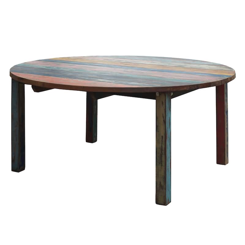 Chic Teak Round Dining Table made from Recycled Teak Wood Boats, 55 inch - Multi
