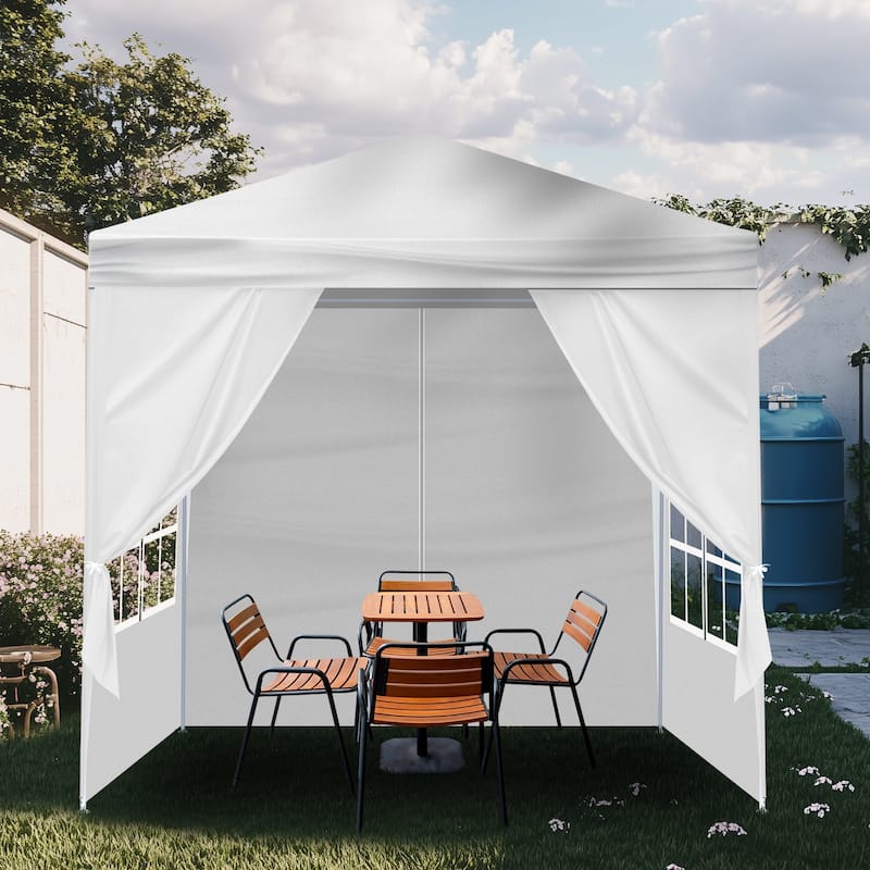 White Iron Tube PE Fabric Waterproof Outdoor Canopy Tent with Sidewalls - 6.5x 6.5 x 8.3 ft.
