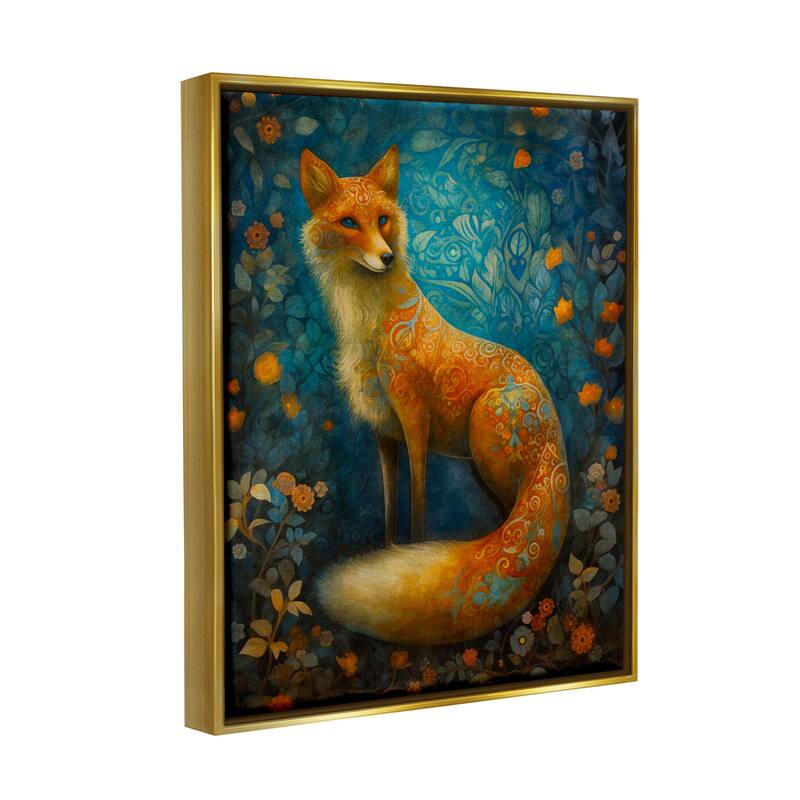 Stupell Patterned Forest Fox Framed Floater Canvas Wall Art Design by