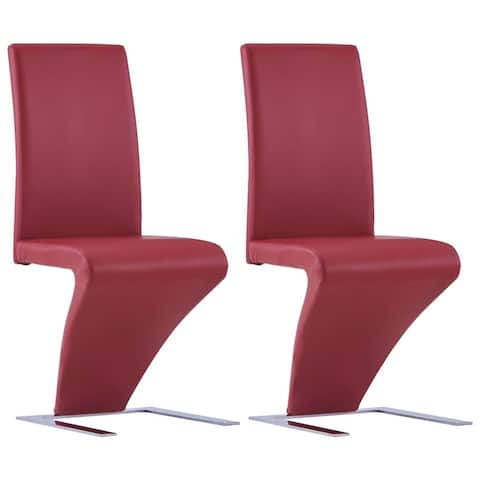 Dining Chairs with Zigzag Shape 2 pcs Red Faux Leather