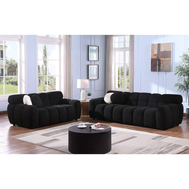 Modern ergonomic marshmallow sofa for living room - 3 Seats + 2 Seats - Black