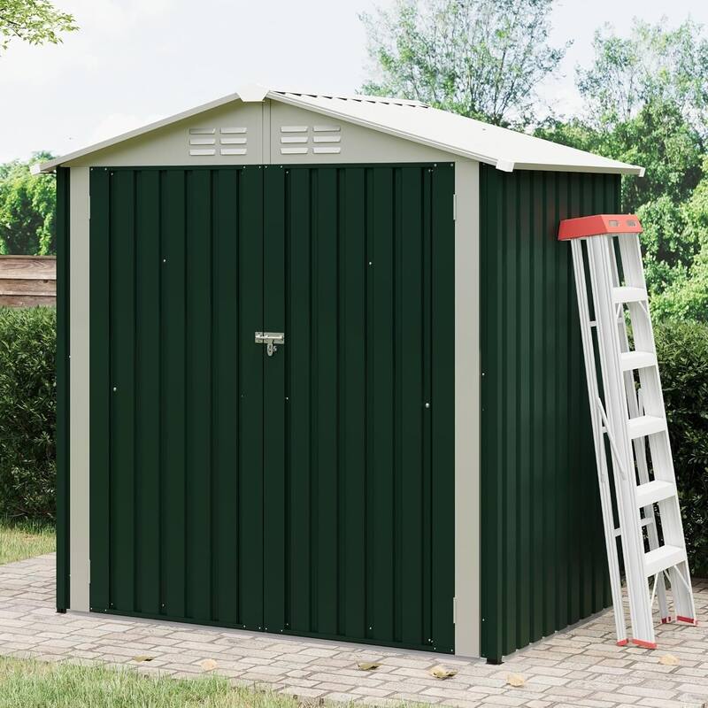 6×4FT Storage Shed Metal Tool Garden Shed for Garden, Backyard, Patio - Green