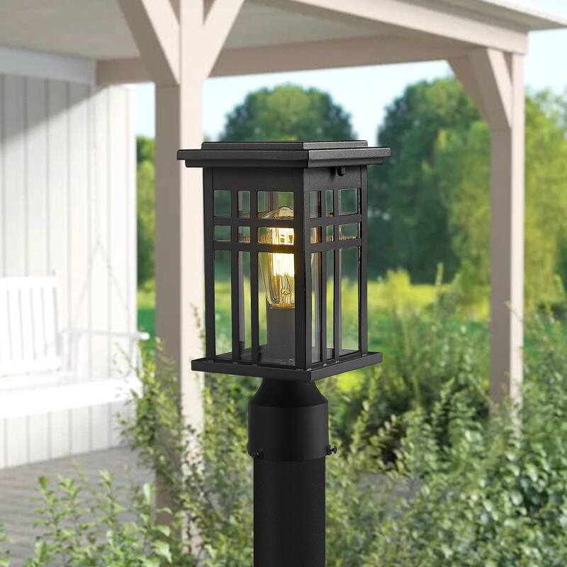 Outdoor Post Light, Lantern Light Fixture with Clear Glass Shade