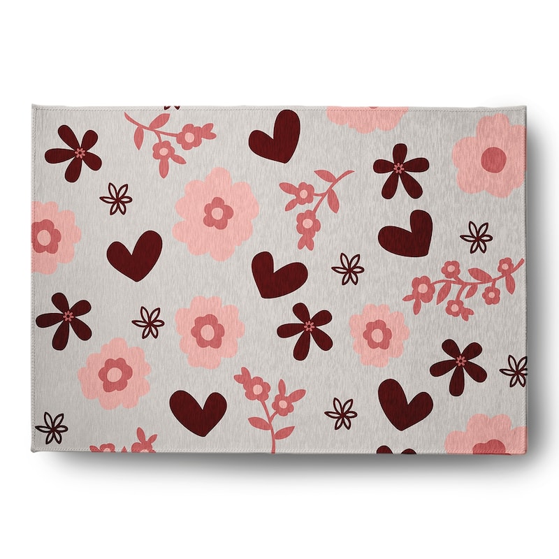 Flowery Love Valentines Chenille Indoor/Outdoor Rug - Grey - 5' x 7'