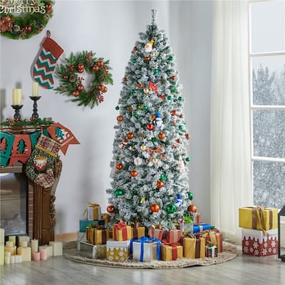 Yaheetech Prelit Snow Flocked Pencil Christmas Tree Fir Hinged Tree
