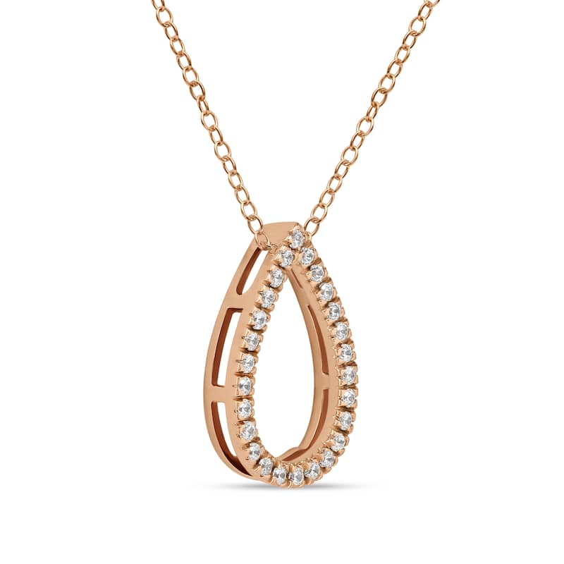 1/6ct - 1ct TDW 14K Gold Open Pear Diamond Pendant Necklace for Women