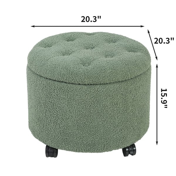 dimension image slide 2 of 3, Adeco 20" Wide Button Tufted Round Storage Ottoman with Casters
