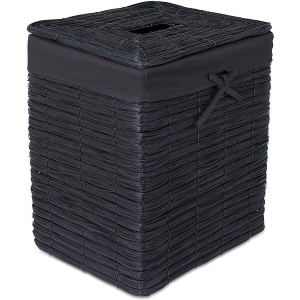BIRDROCK HOME Rustic Woven Wood Peel Laundry Hamper with Lid - Black