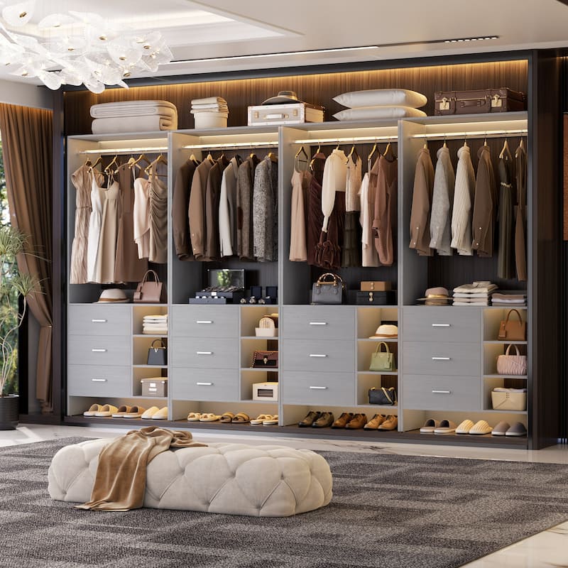 Cimly 30''-120'' W Freestanding Closet System with Hanging Rod, Closet Organizer with Drawers and Shelves