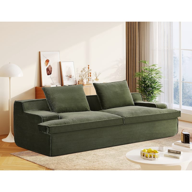 Oversized 4 Seater Green Corduroy Sofa, 91x41x27 inches, No Assembly