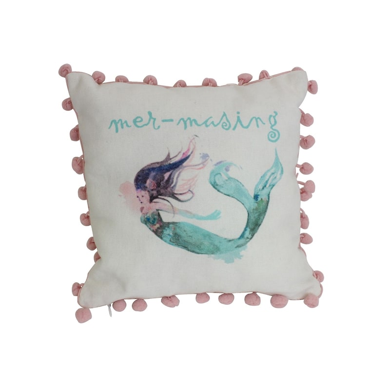 Cotton Mermaid Print Small/Petite Accent Pillow, 10" x 10"