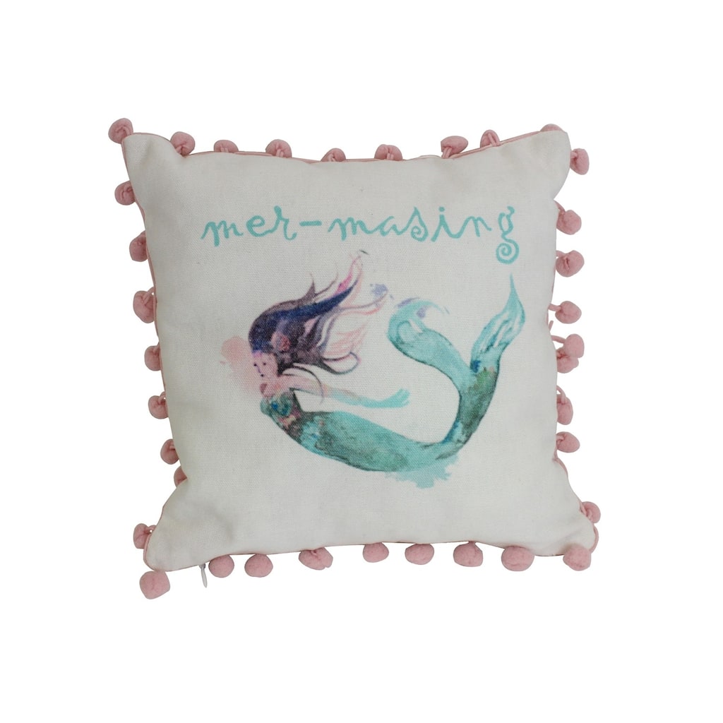 Cotton Mermaid Print Small/Petite Accent Pillow, 10" x 10"