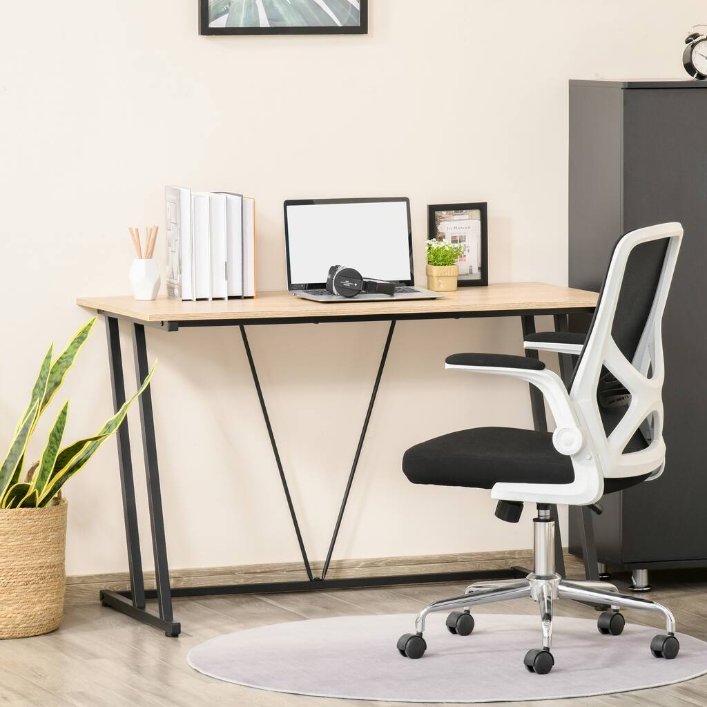 HOMCOM Home Office Computer Writing Desk with Z-Shaped Metal Frame, V-Shaped Support Bar, and MDF Tabletop, Black