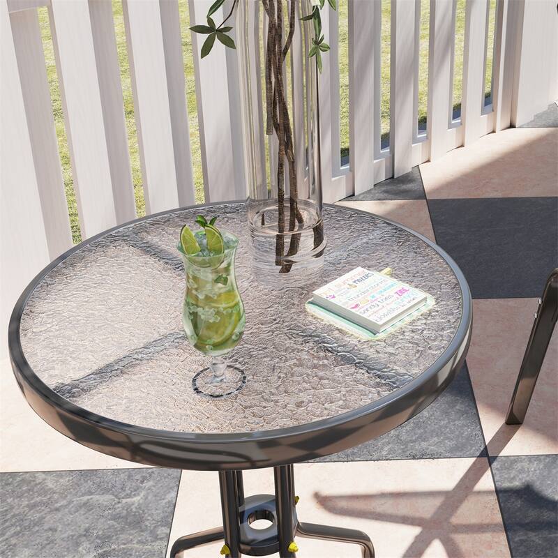 3-Piece Outdoor Patio Set with Tempered Glass Table and Breathable Mesh Armchairs for Balcony - 21.3" W x 28" D x 36.6" H