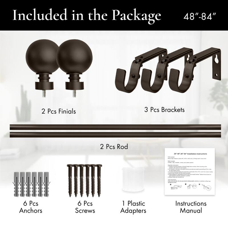 Meriville 1-Inch Diameter Ball Single Window Curtain Rod