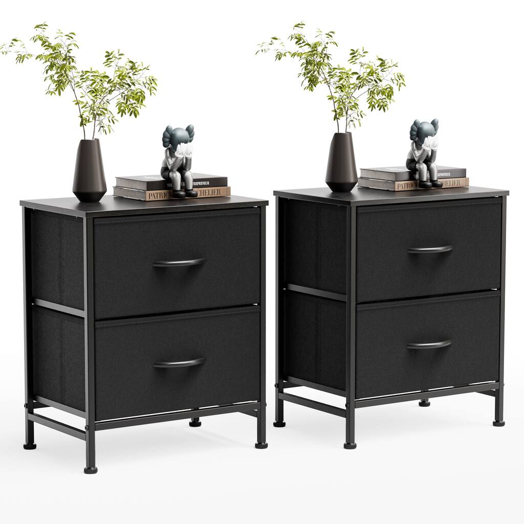 Nightstands with 2 Fabric Drawers & Adjustable Feet for Bedroom,Living Room,set of 2,Black,Grey,Rustic Brown,White