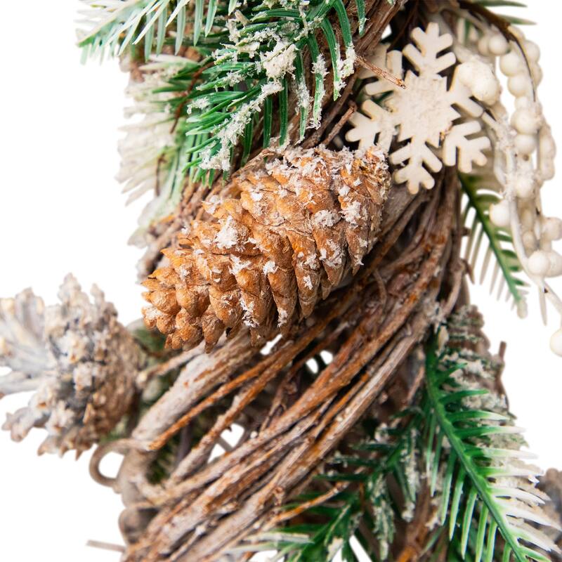 Flocked Snowflakes and Pinecones Twisted Twig Artificial Christmas Tree - 24.25"