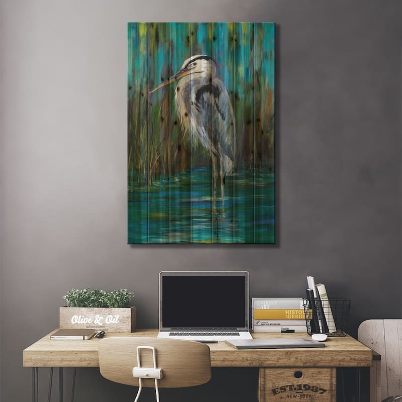 Standing Heron II Print On Wood by Julie Derice - Multi-Color