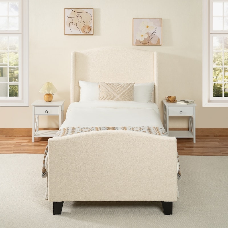 Bed Frame with 49.21"High Back Upholstered Headboard and 27.17" High Footboard