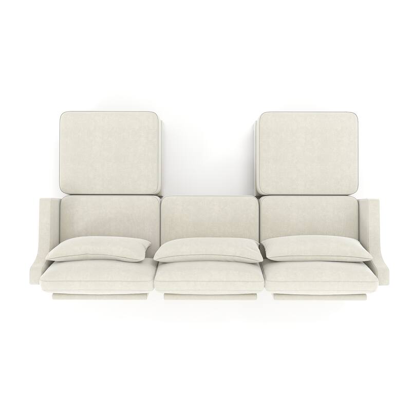 105.9" Chenille 3-Seater Sofa with 2 Movable Ottomans, Lumbar Pillow, High-Resilience Sponge and Wooden Base